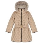 Girls Beige Puffer Coat, 1, hi-res