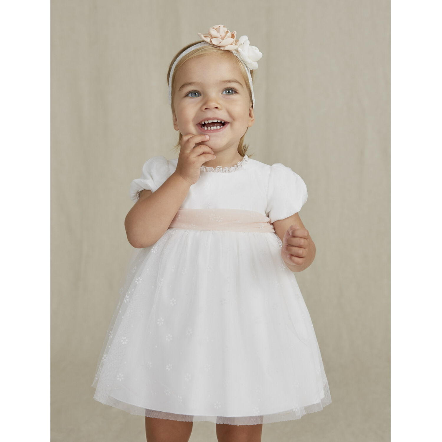 Baby Girls White & Pink Tulle Dress Set, 1, hi-res image number null