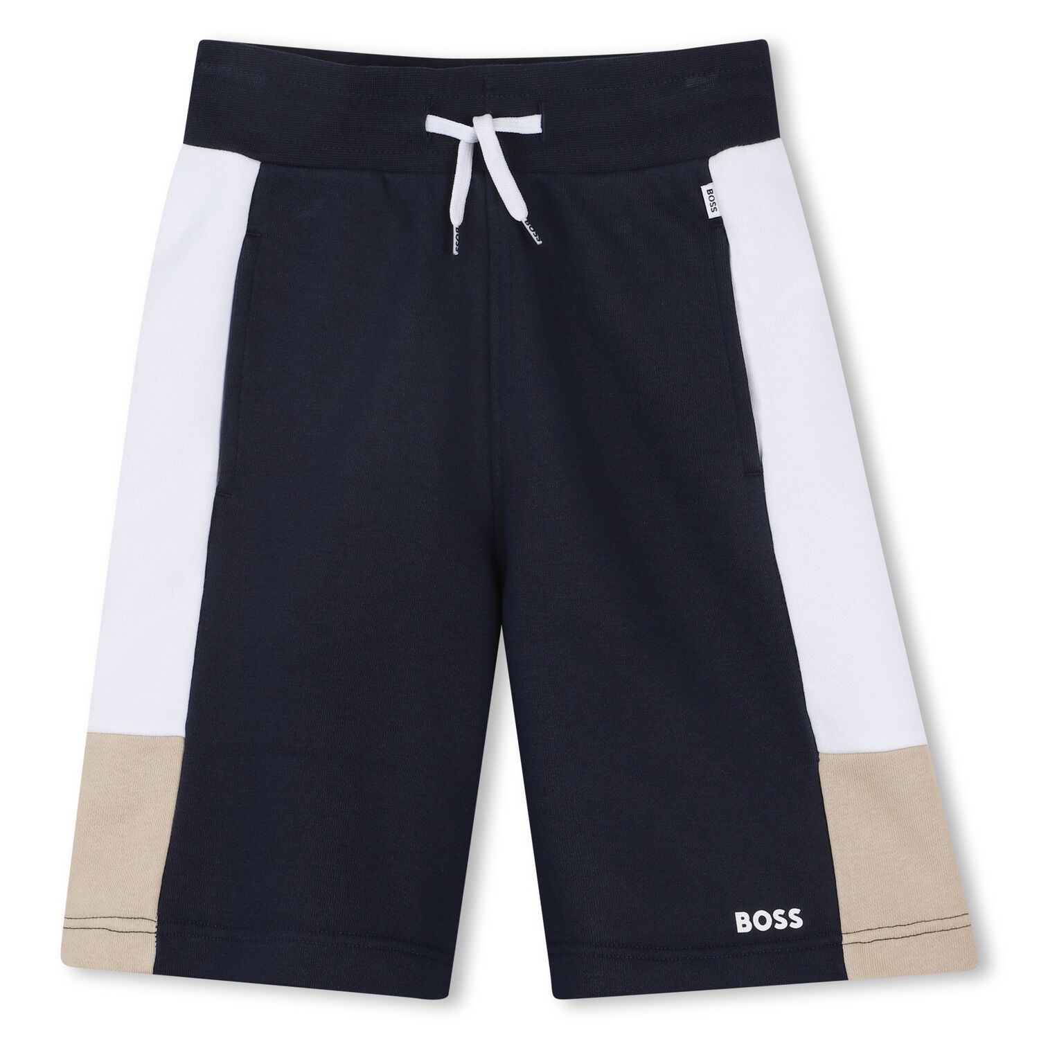 Boys Navy Blue Logo Shorts, 3, hi-res