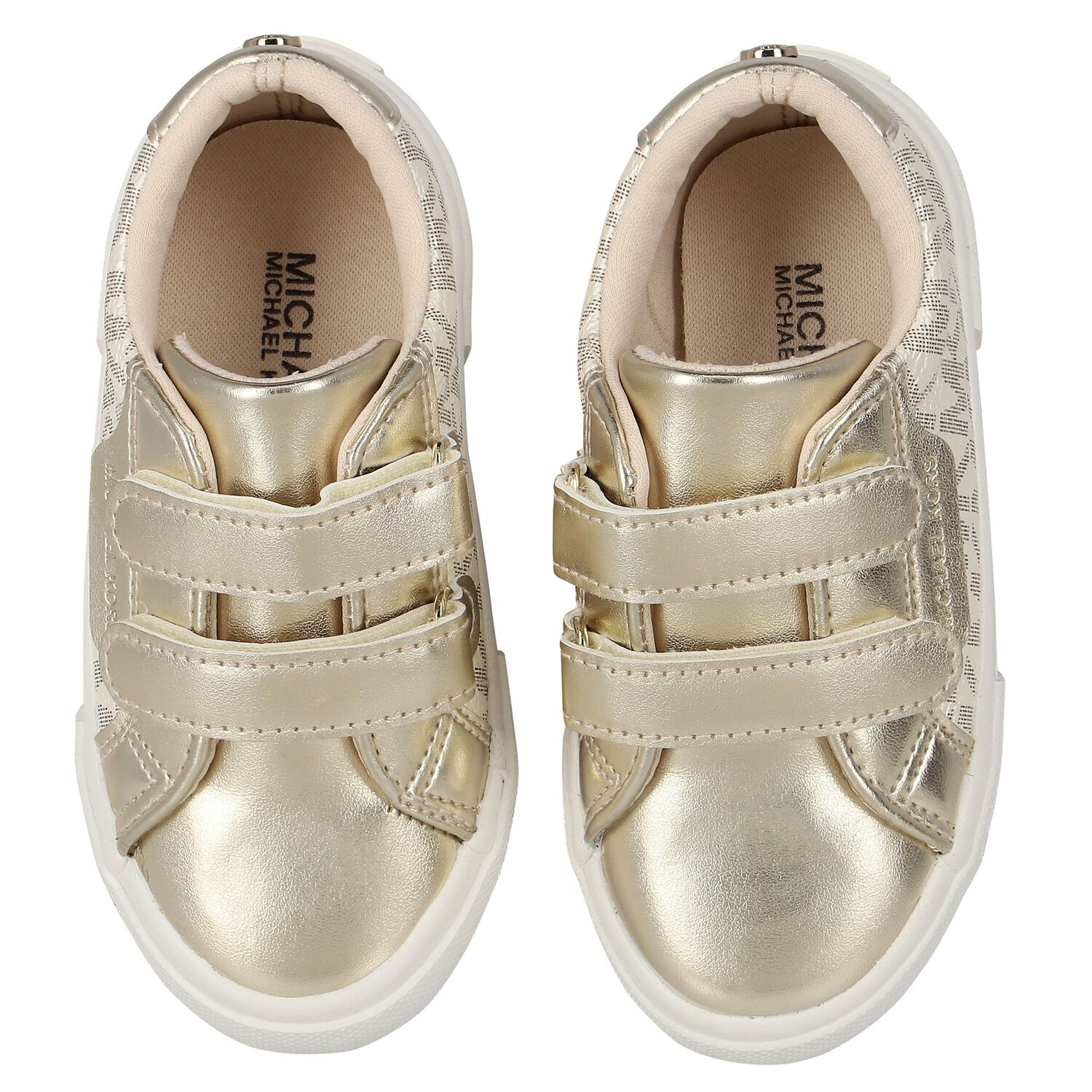 Girls Ivory & Gold Logo Trainers, 1, hi-res