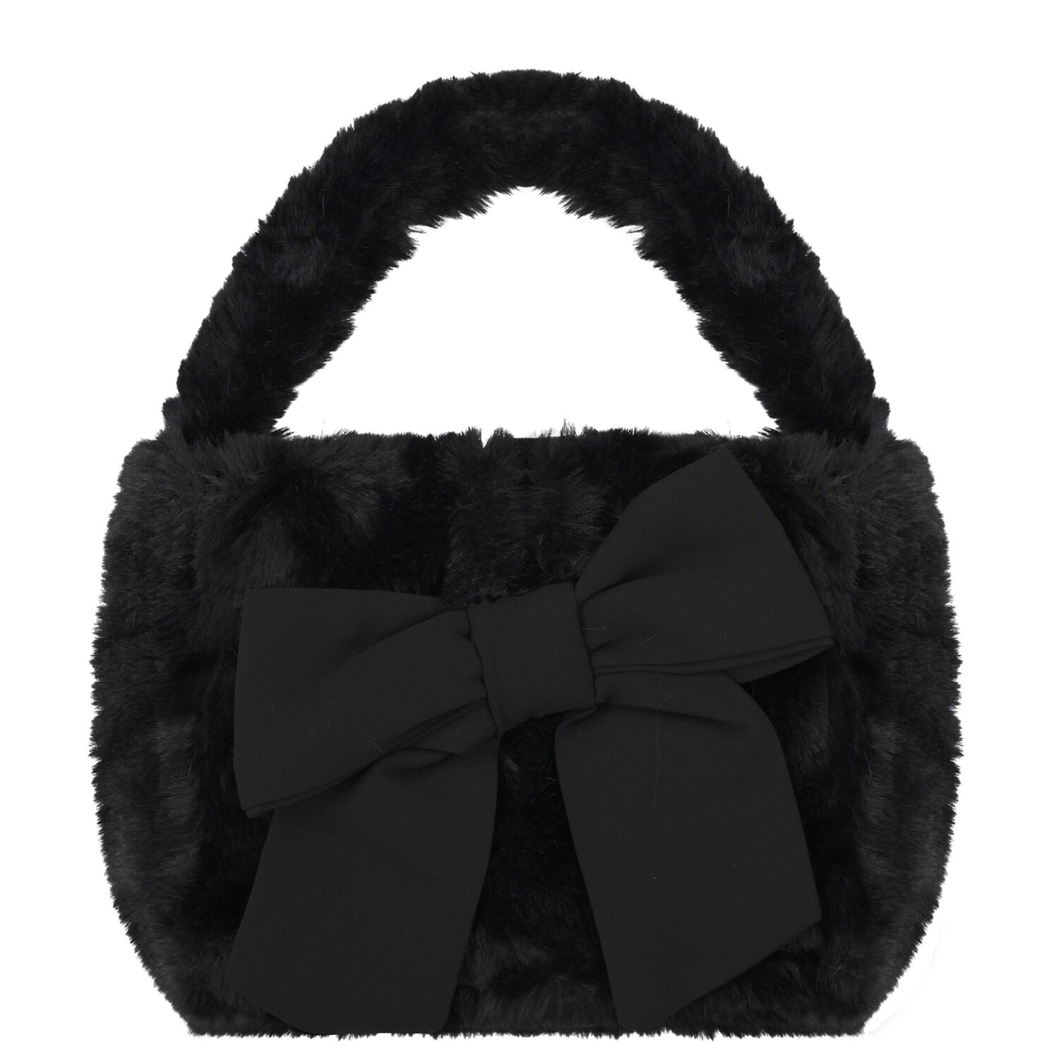 Girls Black Faux Fur Handbag, 3, hi-res image number null