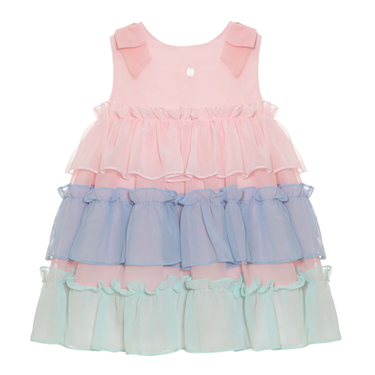 Baby Girls Pink & Blue Chiffon Ruffle Dress, 1, hi-res image number null