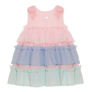 Baby Girls Pink & Blue Chiffon Ruffle Dress