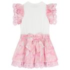 Girls Pink Bow Broderie Anglaise Dress, 1, hi-res