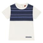 Younger Boys Ivory & Navy Blue Zig Zag T-Shirt, 1, hi-res