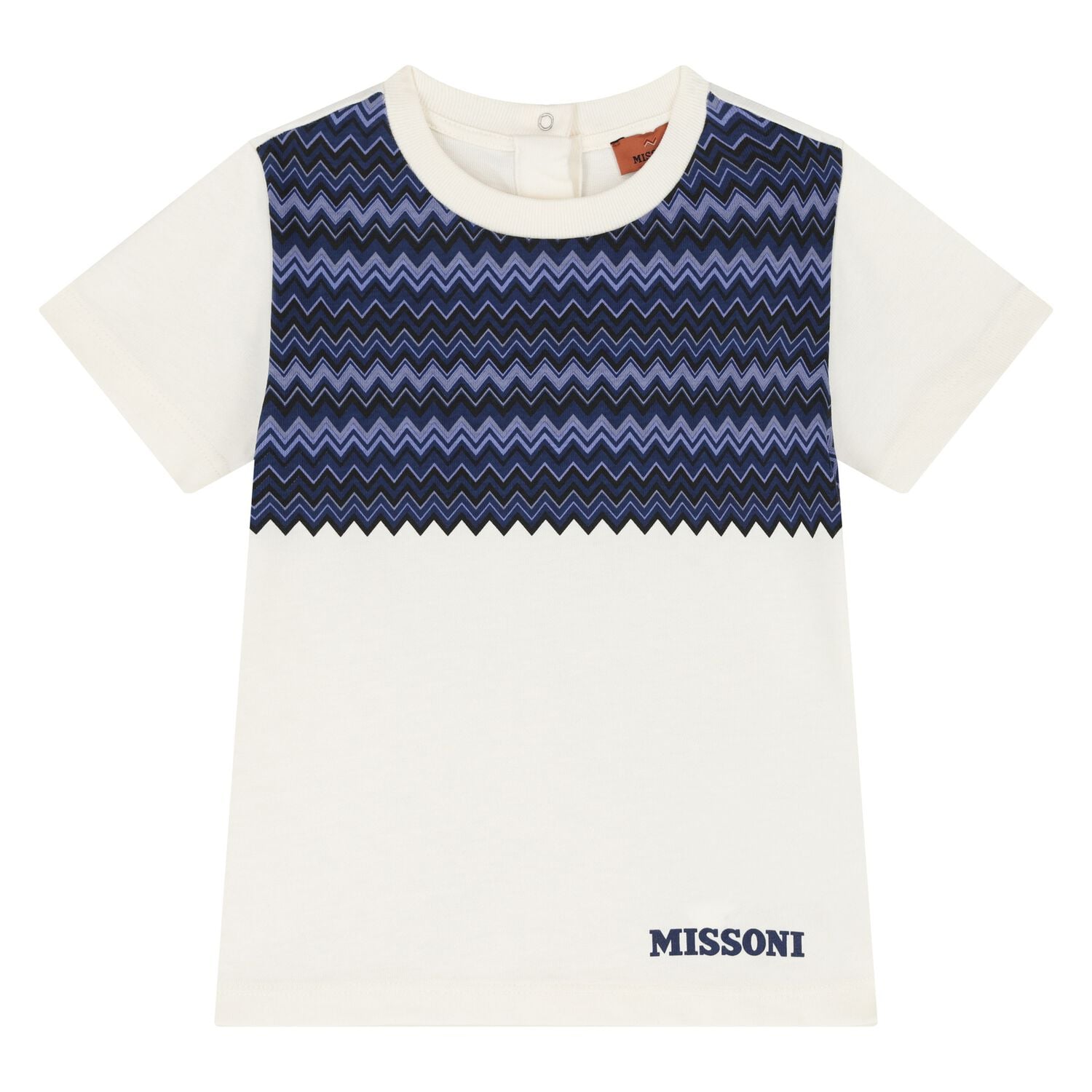 Younger Boys Ivory & Navy Blue Zig Zag T-Shirt, 1, hi-res