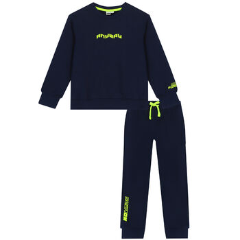 Boys Navy & Neon Green Tracksuit