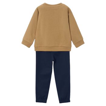 Boys Beige & Navy Blue Tracksuit