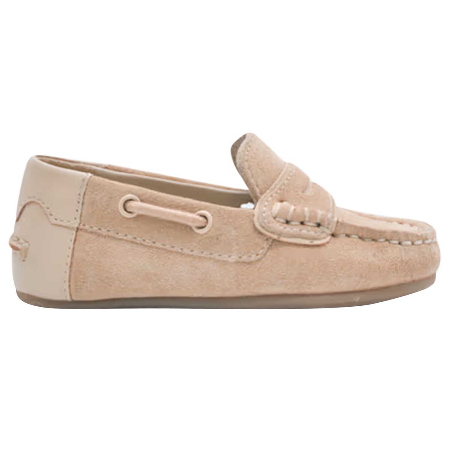 Younger Boys Beige Suede Leather Moccasins, 1, hi-res