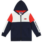 Boys Navy, White & Red Logo Zip Up Top, 1, hi-res
