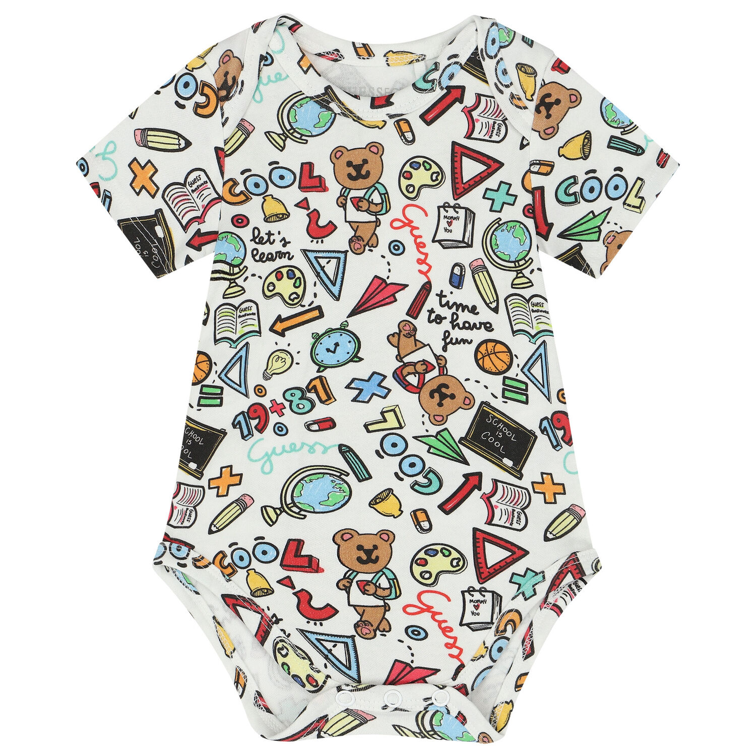 بودى سوت أولاد بالشعار باللون الابيض (2 قطع), 1, hi-res