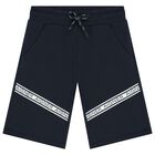 Boys Navy Blue Logo Shorts, 2, hi-res