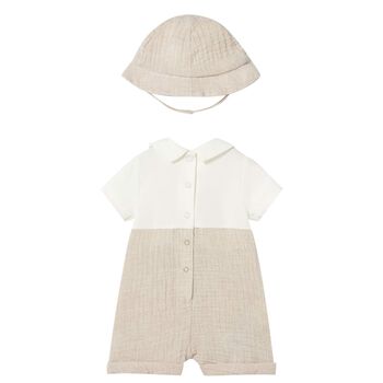 Baby Boys Ivory & Beige Romper Set