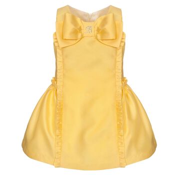 Girls Yellow Satin Bow Dress