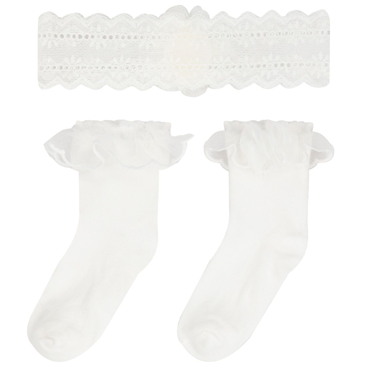 Baby Girls White Headband & Socks Set, 1, hi-res image number null