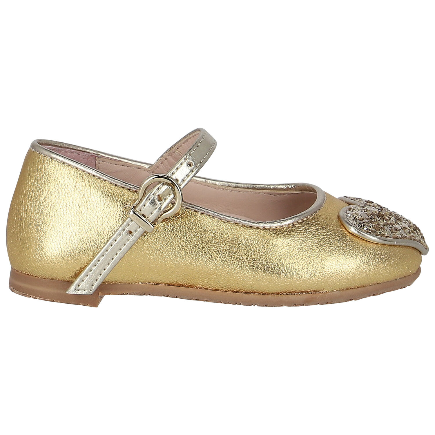 Girls Gold Heart Ballerina Shoes, 1, hi-res image number null