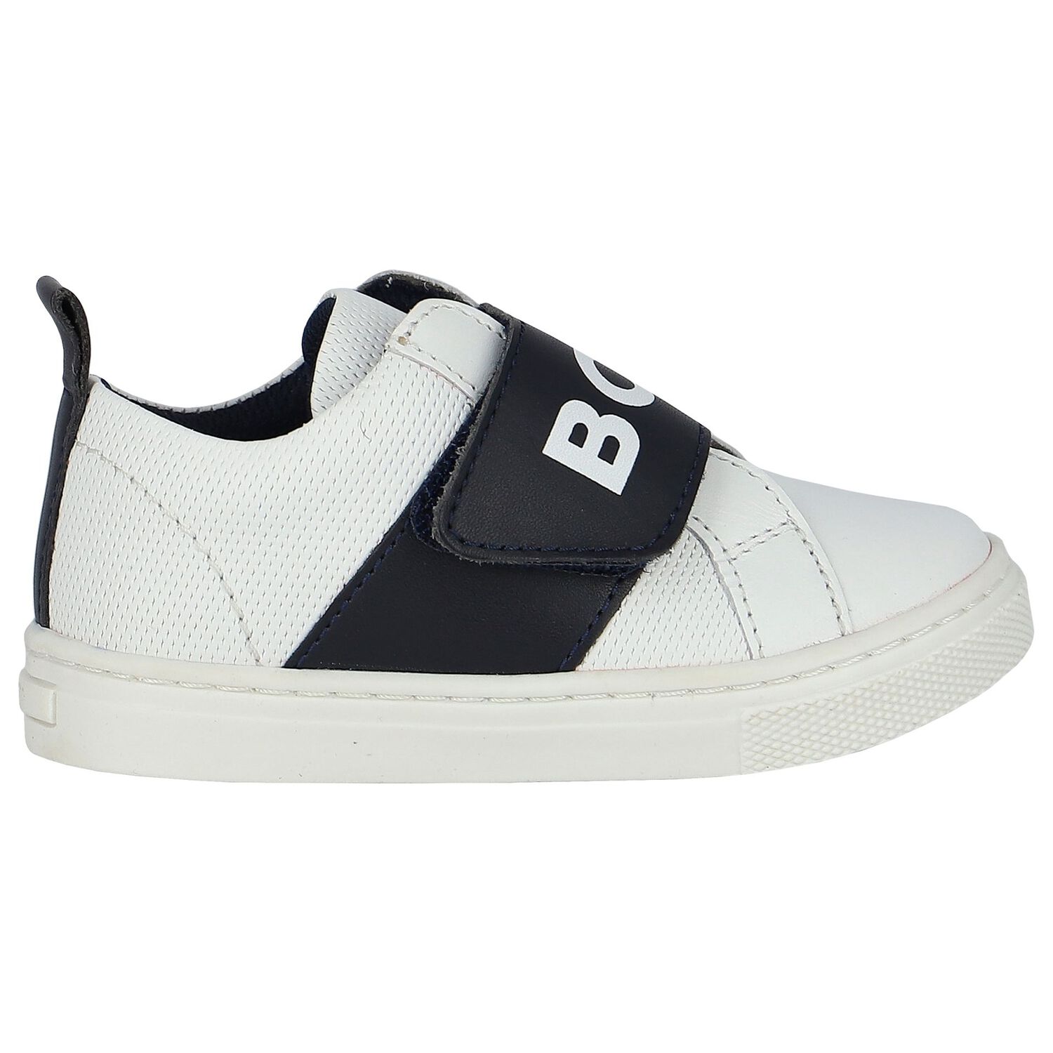 Boys White & Navy Blue Logo Trainers, 1, hi-res image number null