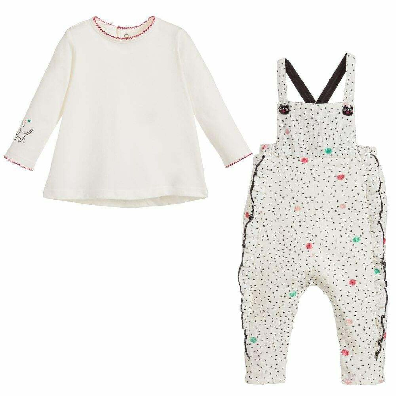 Baby Girls Ivory Dungaree Babygrow, 1, hi-res image number null