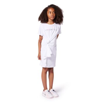 Girls White Logo Floral Dress