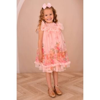 Girls Pink Floral Tulle Dress 