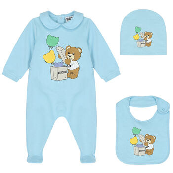 Blue Teddy Bear Logo Babygrow Gift Set