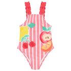 Younger Girls Red Striped Swimsuit, 2, hi-res