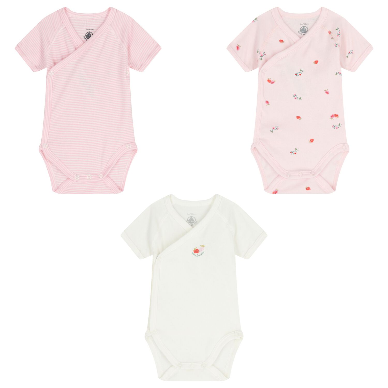 Baby Girls Ivory Strawberry Bodysuit ( 3-Pack ), 1, hi-res