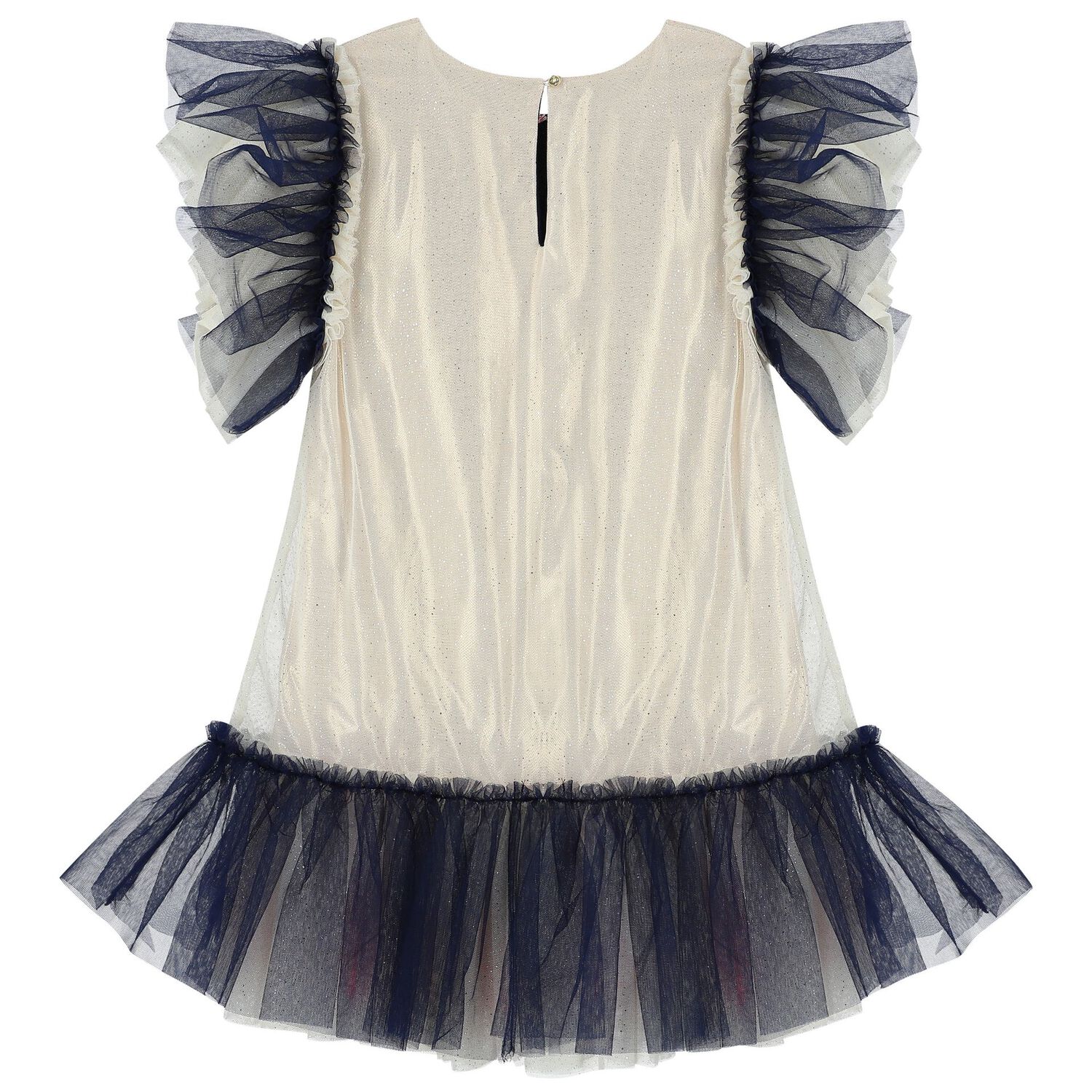 Girls Gold & Navy Blue Stars Tulle Dress, 1, hi-res image number null