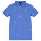 Boys Blue Logo Polo Shirt, 1, hi-res