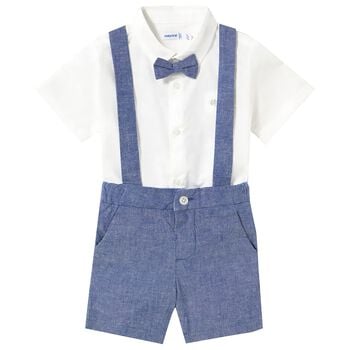 Younger Boys Navy Blue & Ivory Shorts Set