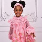 Girls Pink Floral Ruffled Tulle Dress, 2, hi-res