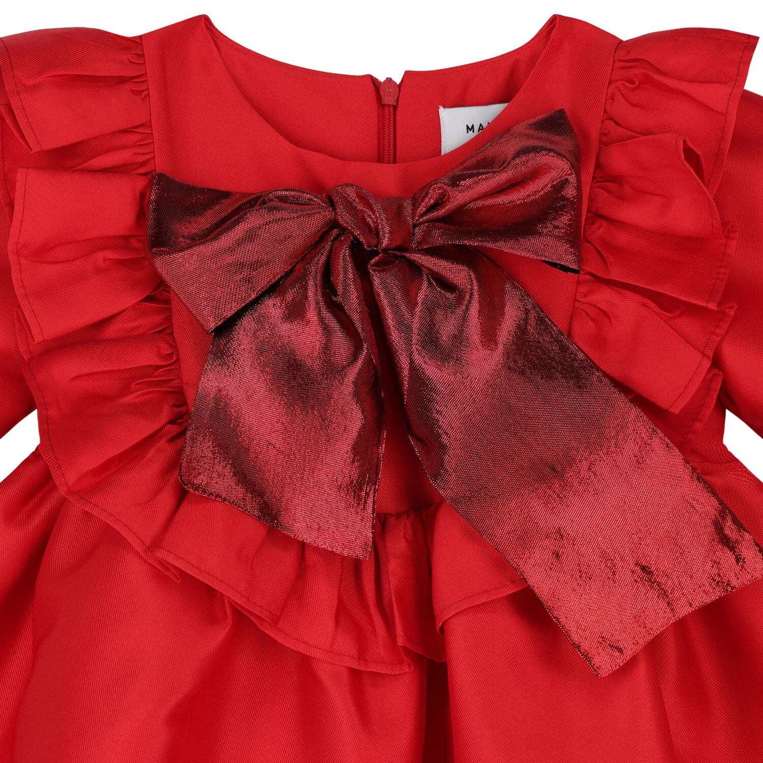 Girls Red Bow Satin Dress, 3, hi-res
