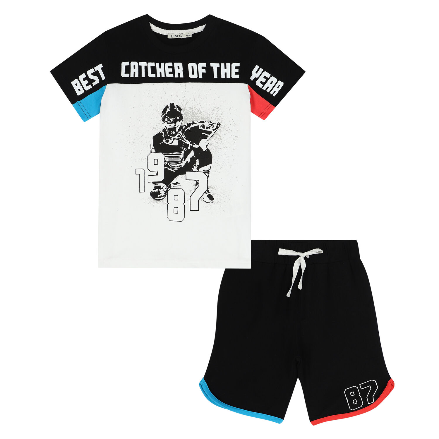 Boys White & Black Shorts Set, 1, hi-res