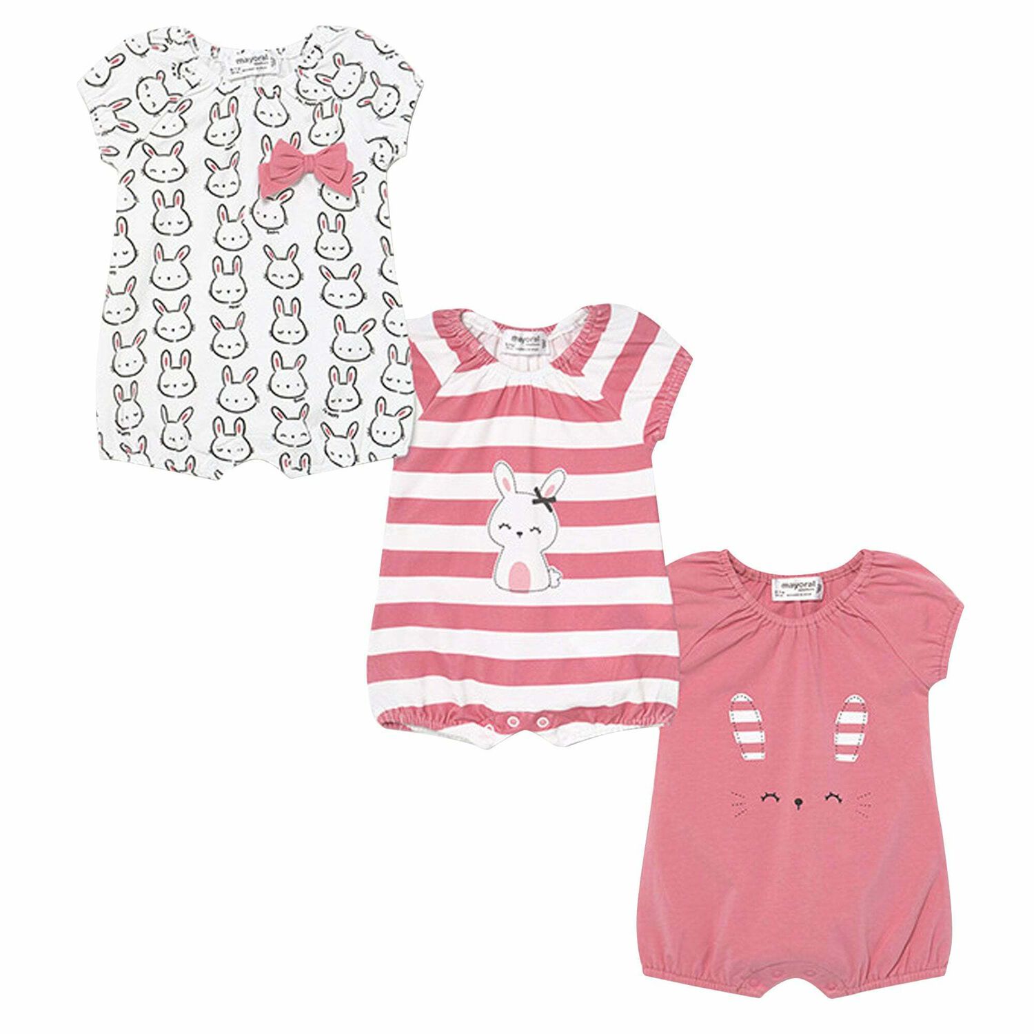 Girls Pink & White Rompers (3 Pack), 1, hi-res image number null