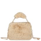Girls Beige Faux Fur Handbag, 2, hi-res