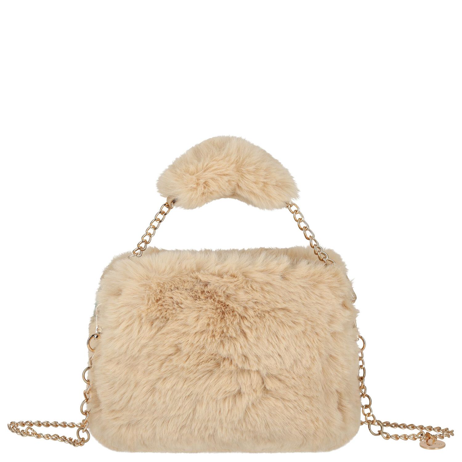 Girls Beige Faux Fur Handbag, 2, hi-res