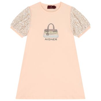 Girls Pink Bag Logo Dress