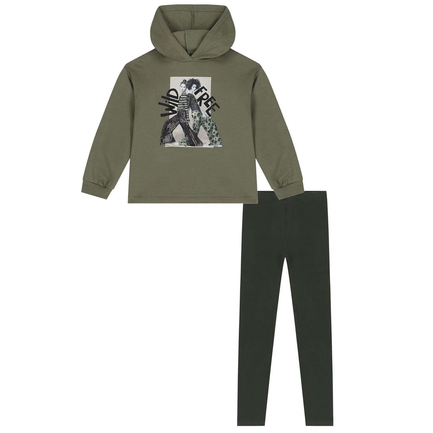 طقم ليغينز بنات باللون الاخضر, 1, hi-res