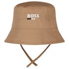 Baby Boys Beige Logo Hat, 1, hi-res