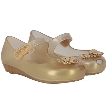 Younger Girls Gold Flower Jelly Shoes