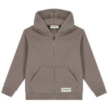 Beige Logo Hooded Zip Up Top