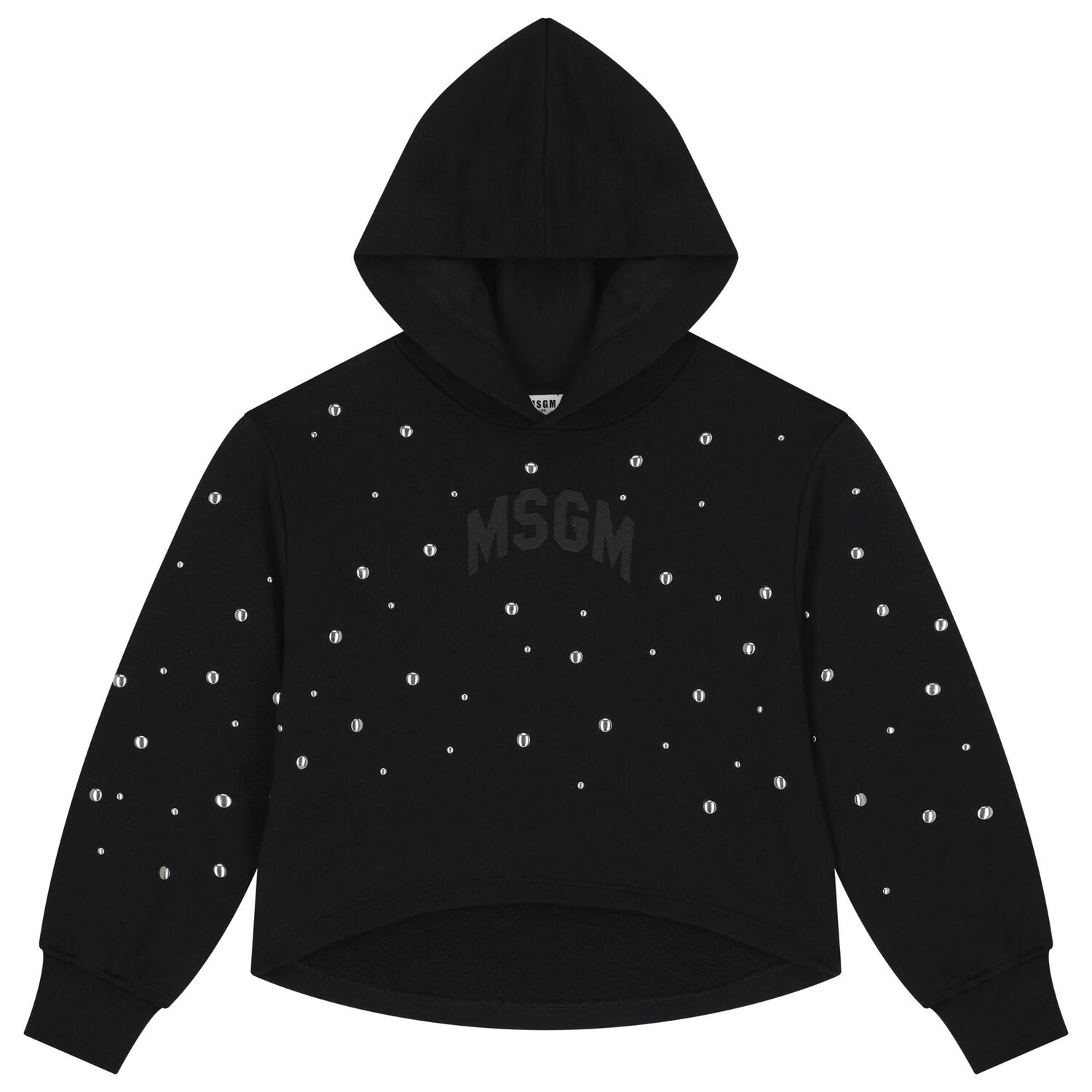 Girls Black Logo Hooded Top, 1, hi-res