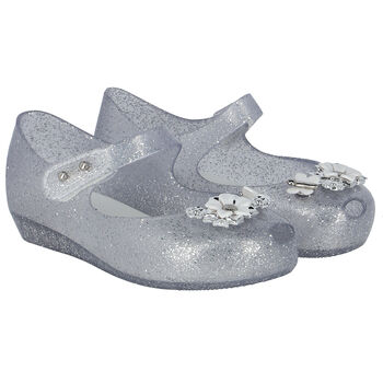 Younger Girls Silver Flower Jelly Shoes