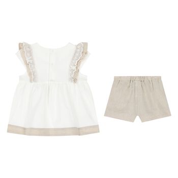 Younger Girls Ivory & Beige Dress Set
