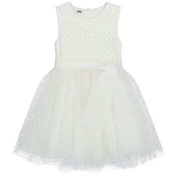Girls Ivory & Gold Tulle Dress