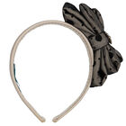 طوق شعر بنات تول بفيونكة باللون البيج والأسود, 1, hi-res