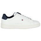 Boys White & Navy Blue Logo Trainers, 2, hi-res