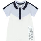 Baby Boys White Logo Polo Romper, 1, hi-res