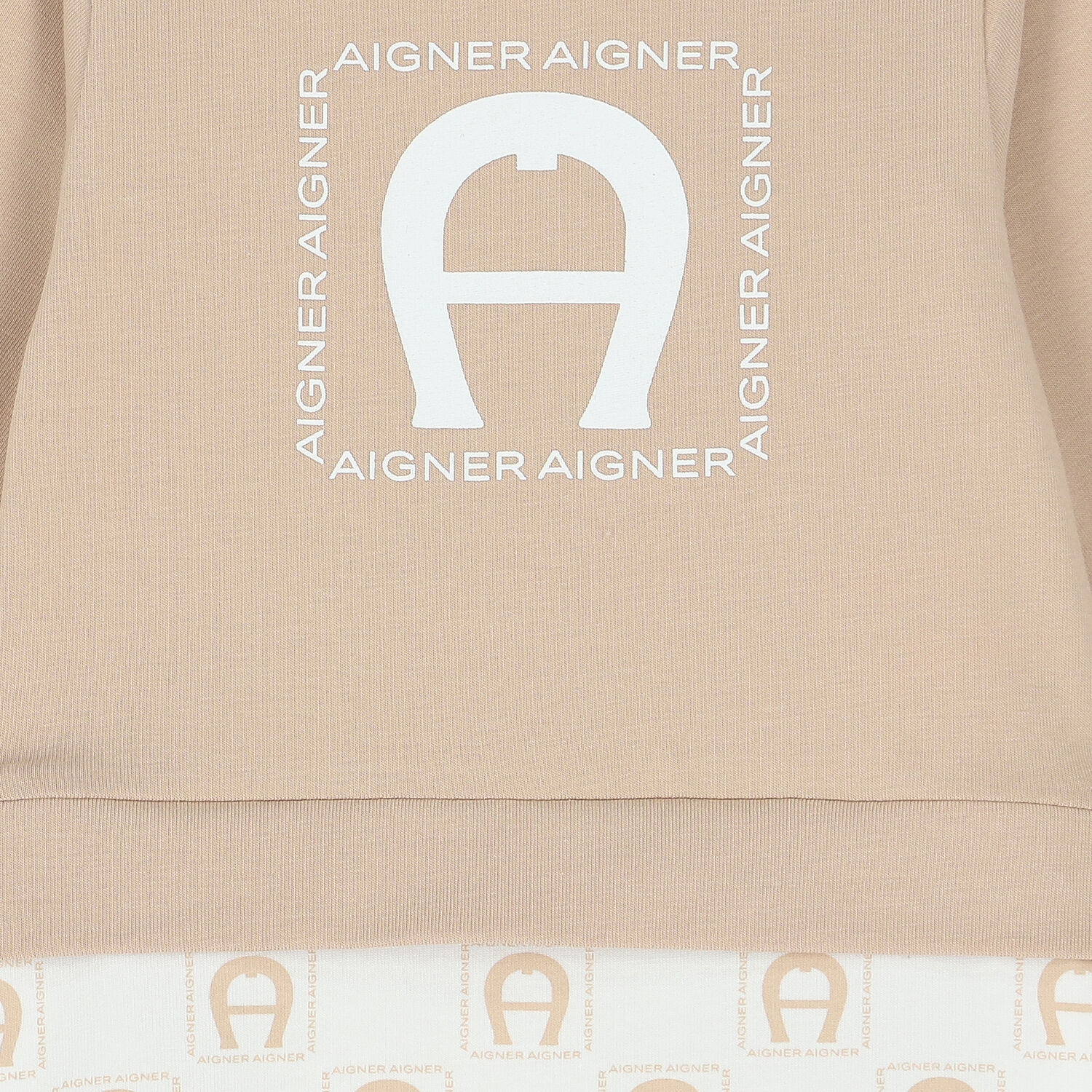 Beige & White Logo Babygrow, 1, hi-res