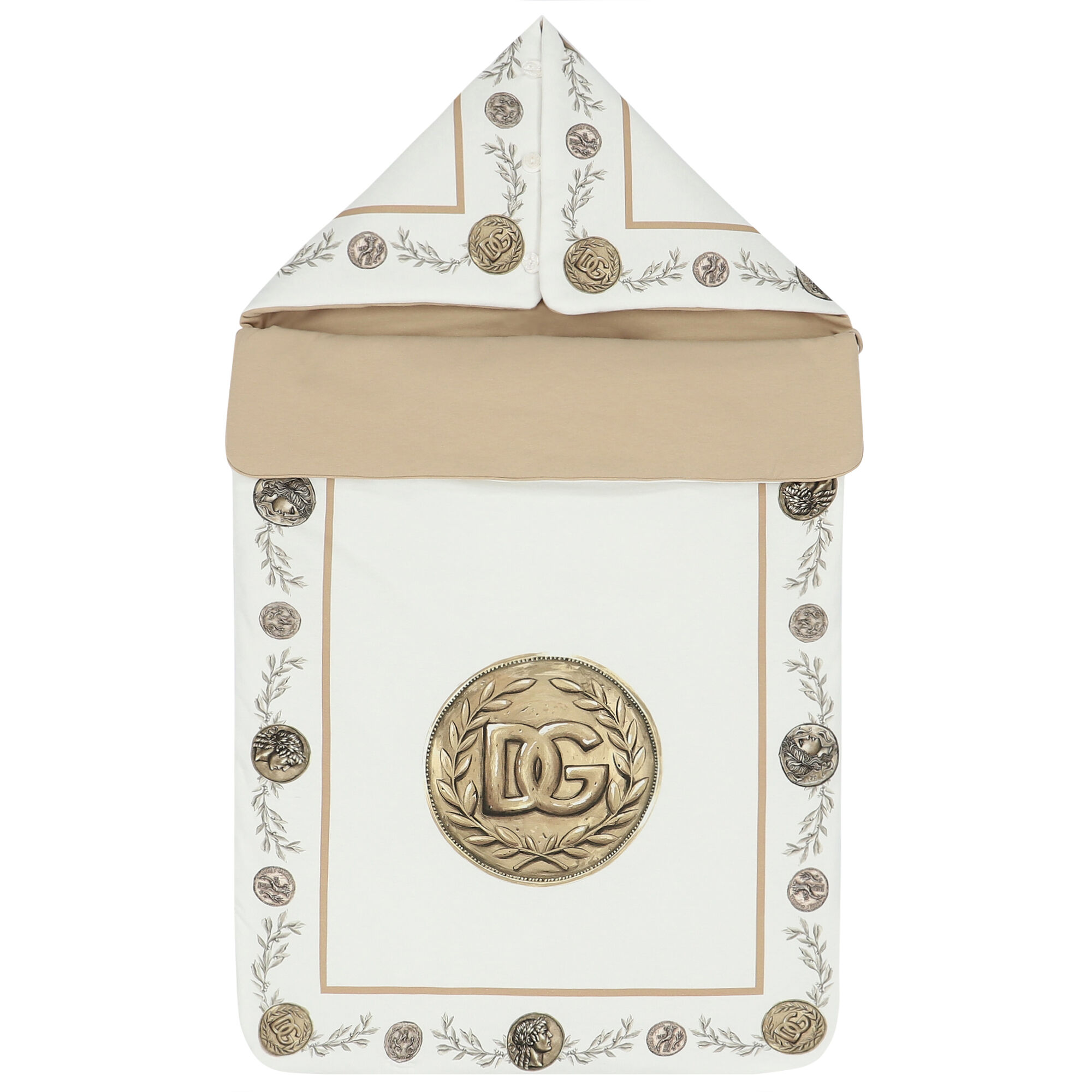 Dolce Gabbana White Beige Coin Logo Baby Nest Junior Couture UAE